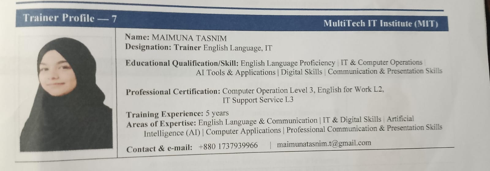 English Instructor profile